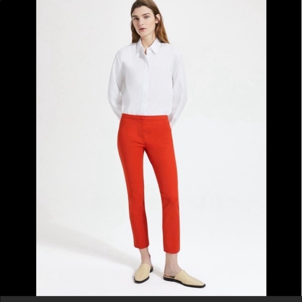 Theory Thaniel Double Stretch Classic Cotton Skinny Pants in Fire Opal